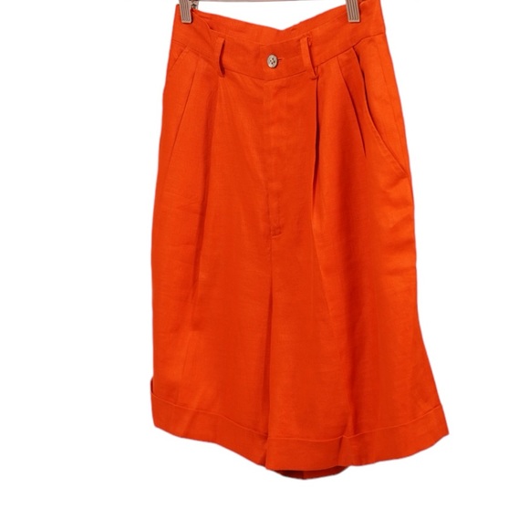 Linen high waist shorts sizes small, orange linen bermuda shorts - Picture 3 of 6